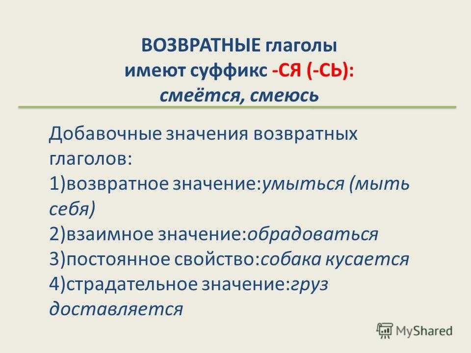 Возвратные глаголы в русском языке – правописание, признаки (4 класс)